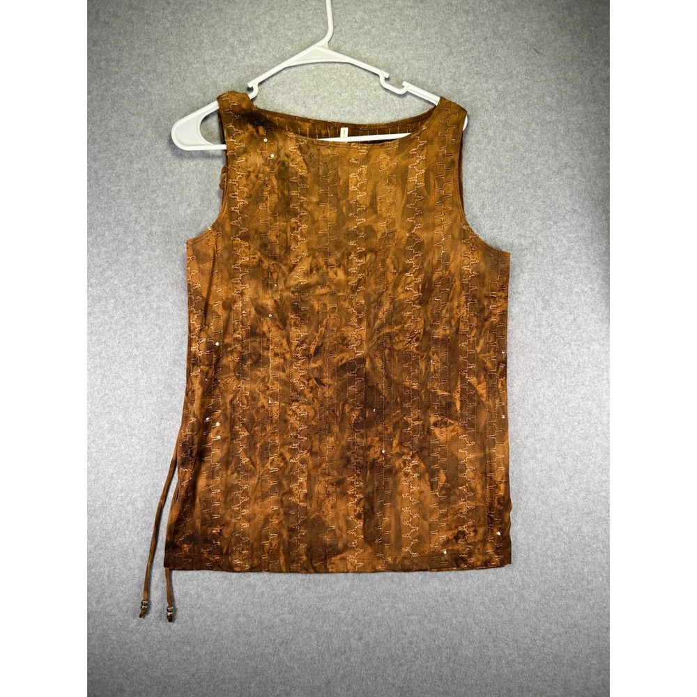 White Stag Brown Tie Dye Sequin Embroidered Sleeveless Top Medium 8-10